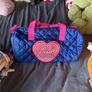 Justice Quilted Blue and Pink Travel Bag
